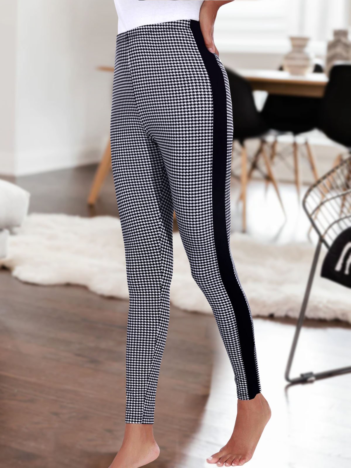 Plaid Printed Color Block Casual Leggings