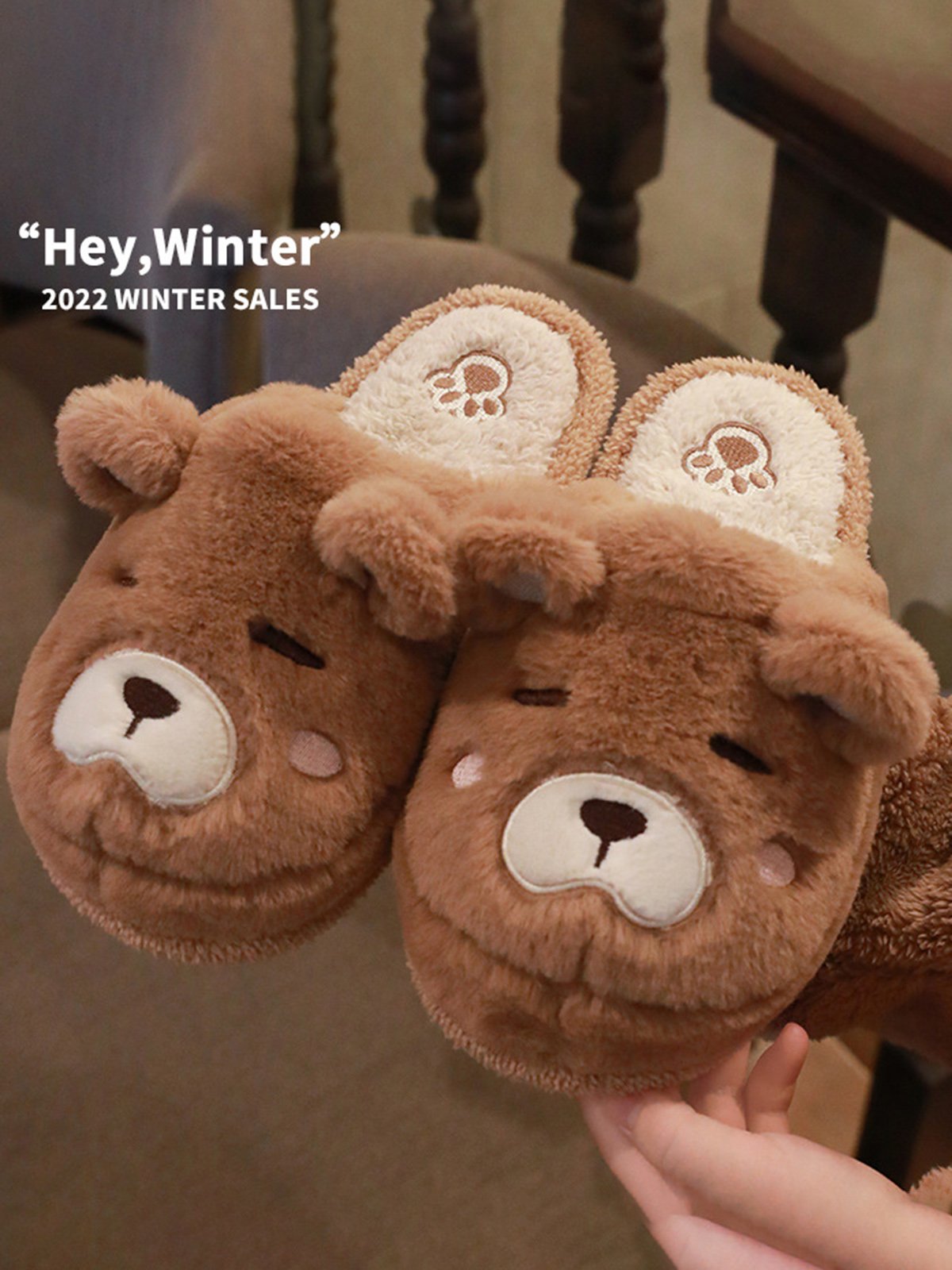 Cartoon Bear Shape Non-slip Warm Home Slippers