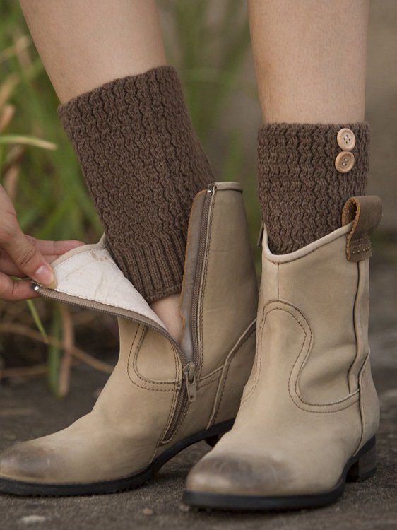 Vintage Knit Boot Sleeves Wool Leggings Cropped Button Socks