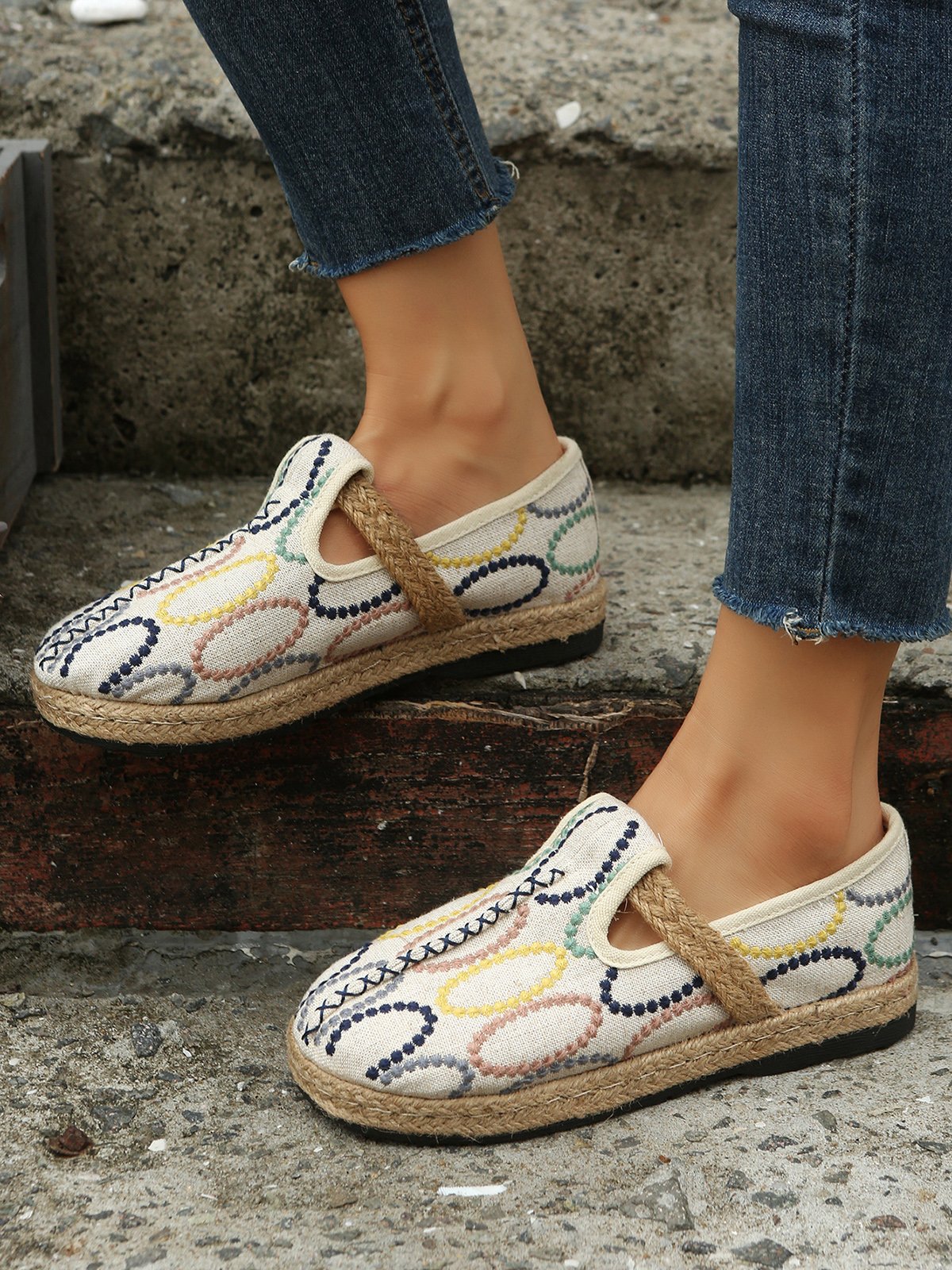 Bohemian Ethnic Style Geometric Straw Sole Portable Shoe