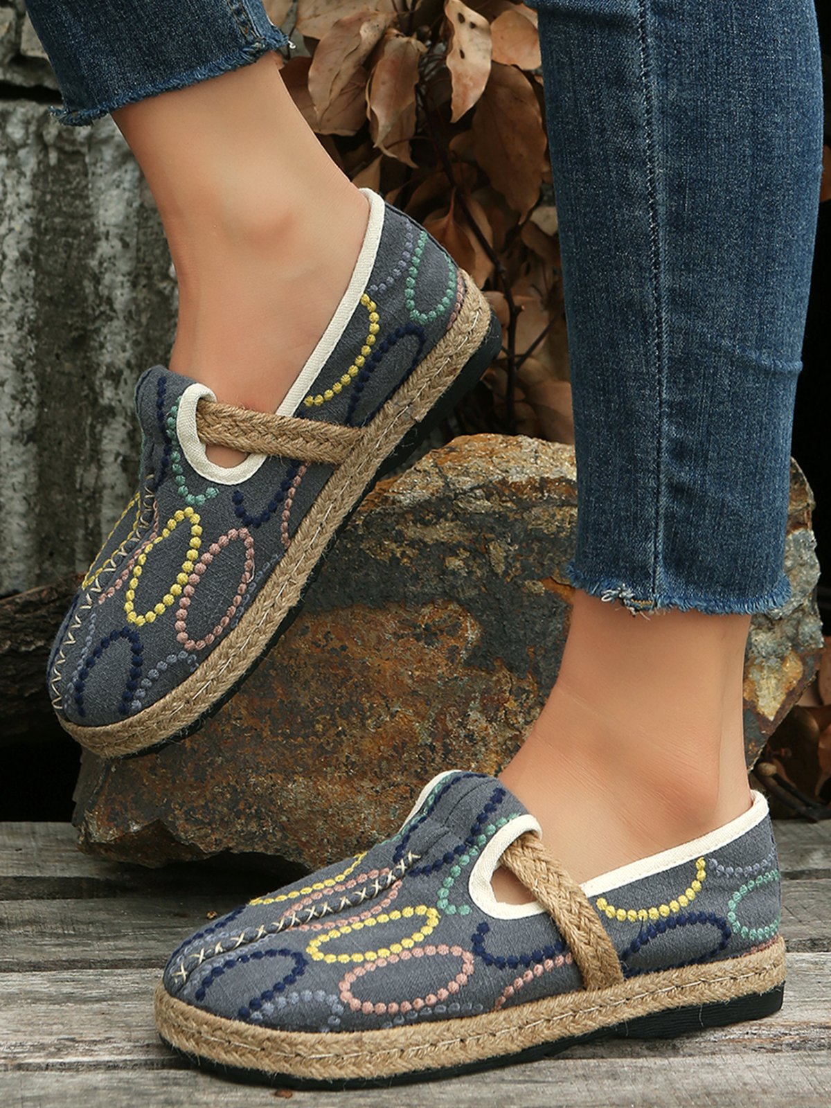 Bohemian Ethnic Style Geometric Straw Sole Portable Shoe