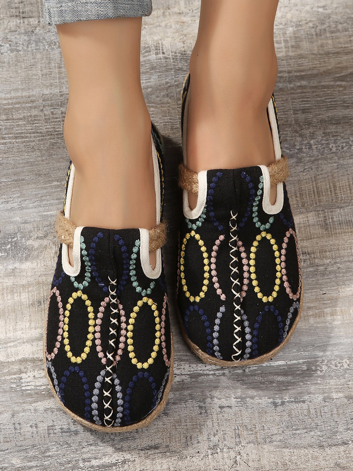 Bohemian Ethnic Style Geometric Straw Sole Portable Shoe