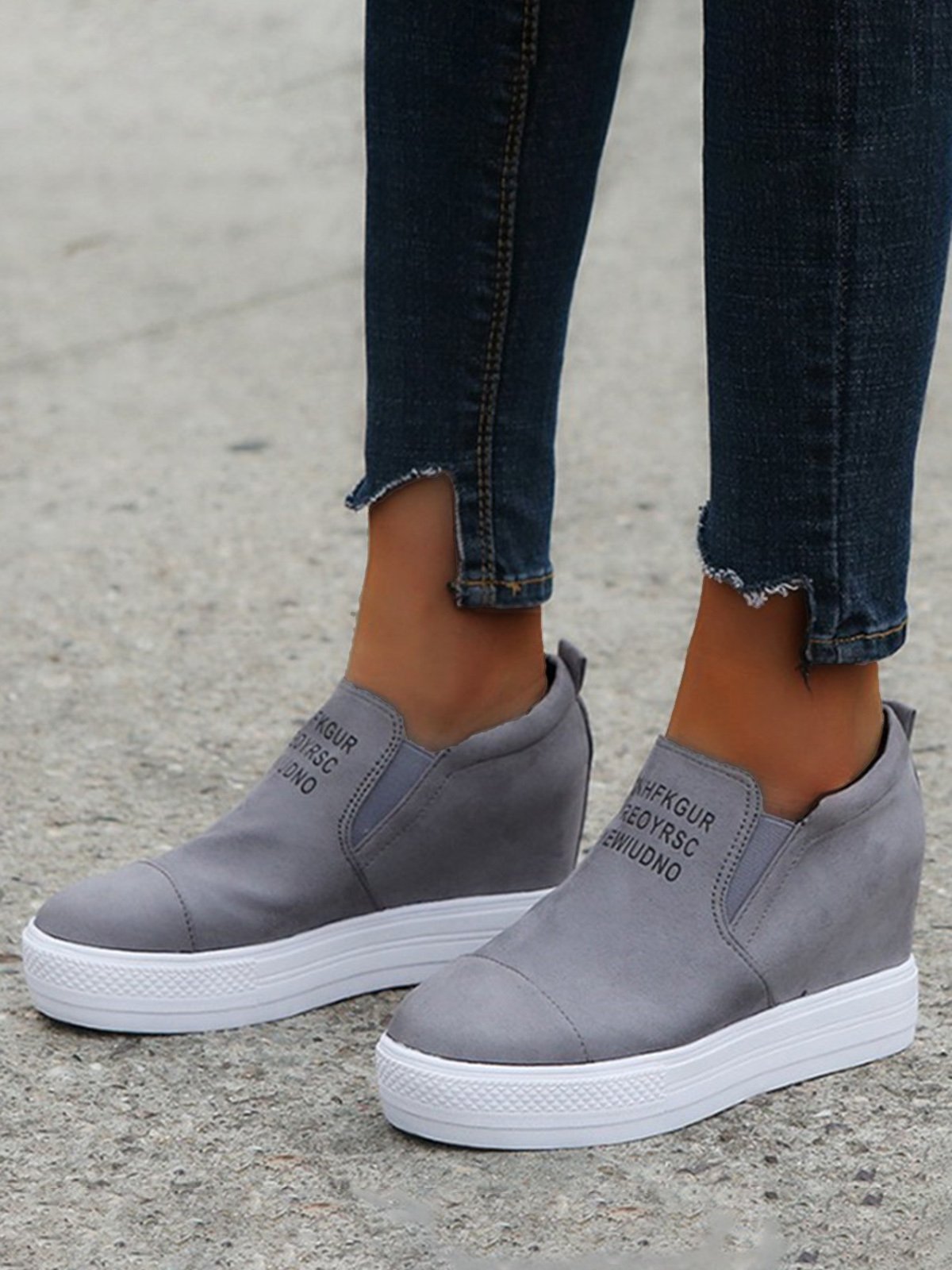 Letter Stitching Inner Heightening Round Toe Wedges