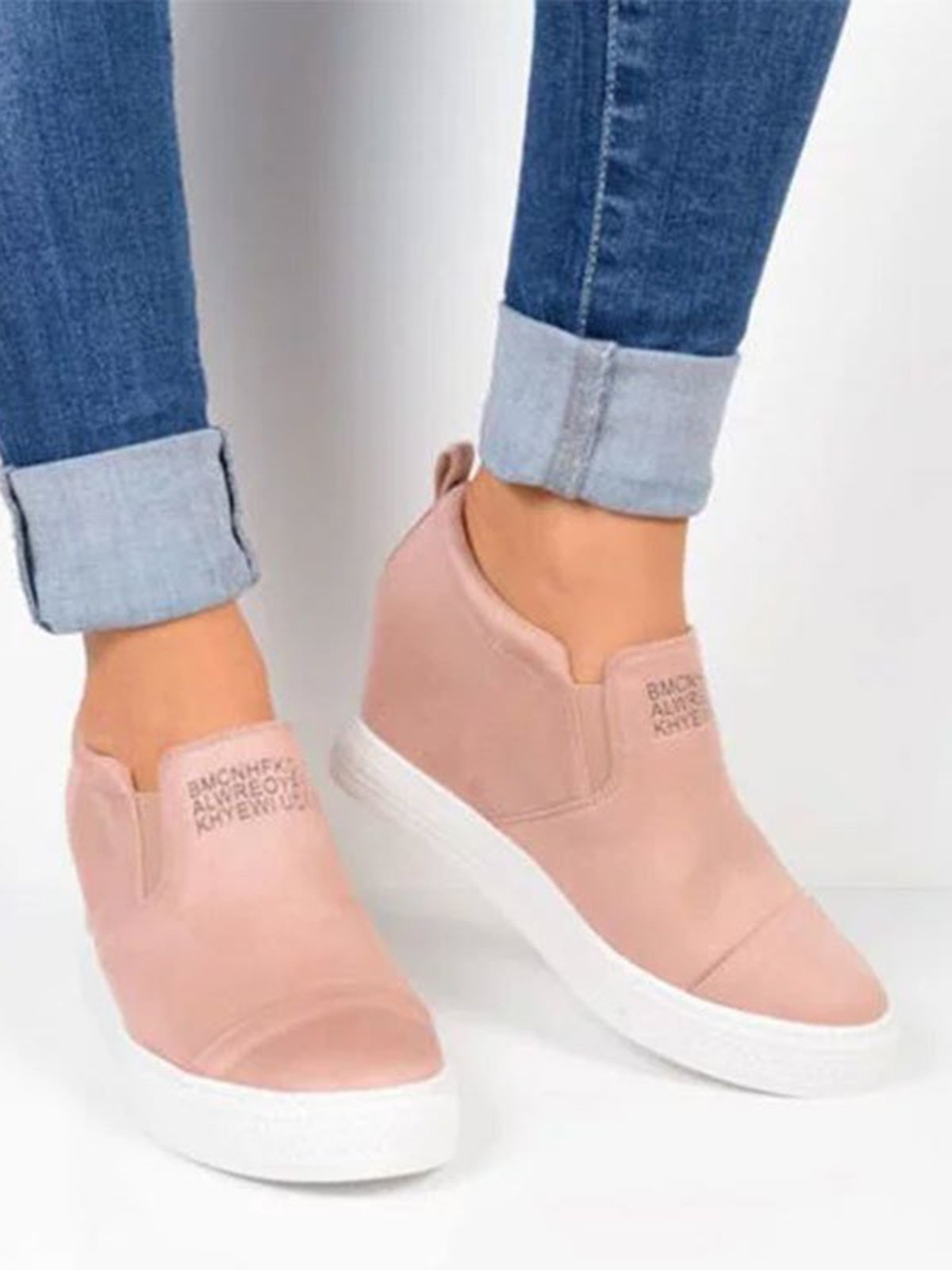 Letter Stitching Inner Heightening Round Toe Wedges