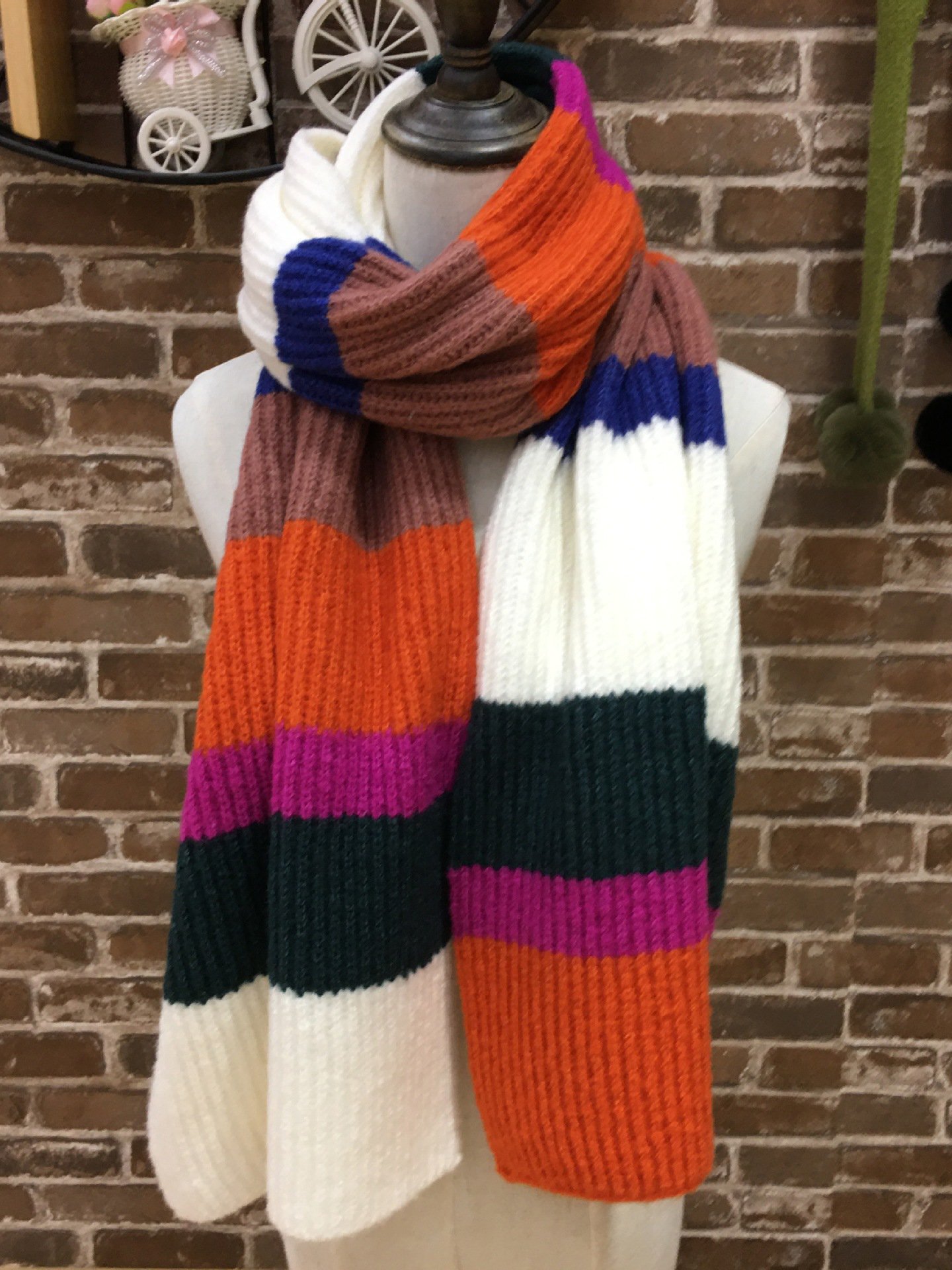 Casual Wool Knit Multicolor Rainbow Colorblock Scarf Shawl