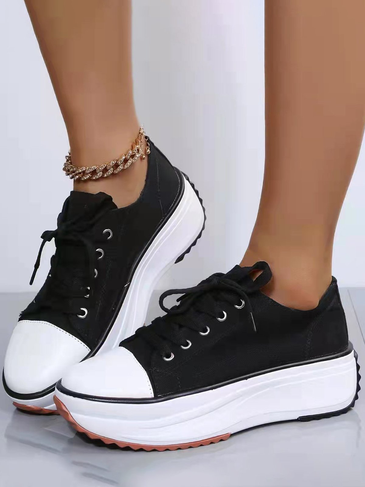 Leopard Print Breathable Platform Lace-Up Sneakers
