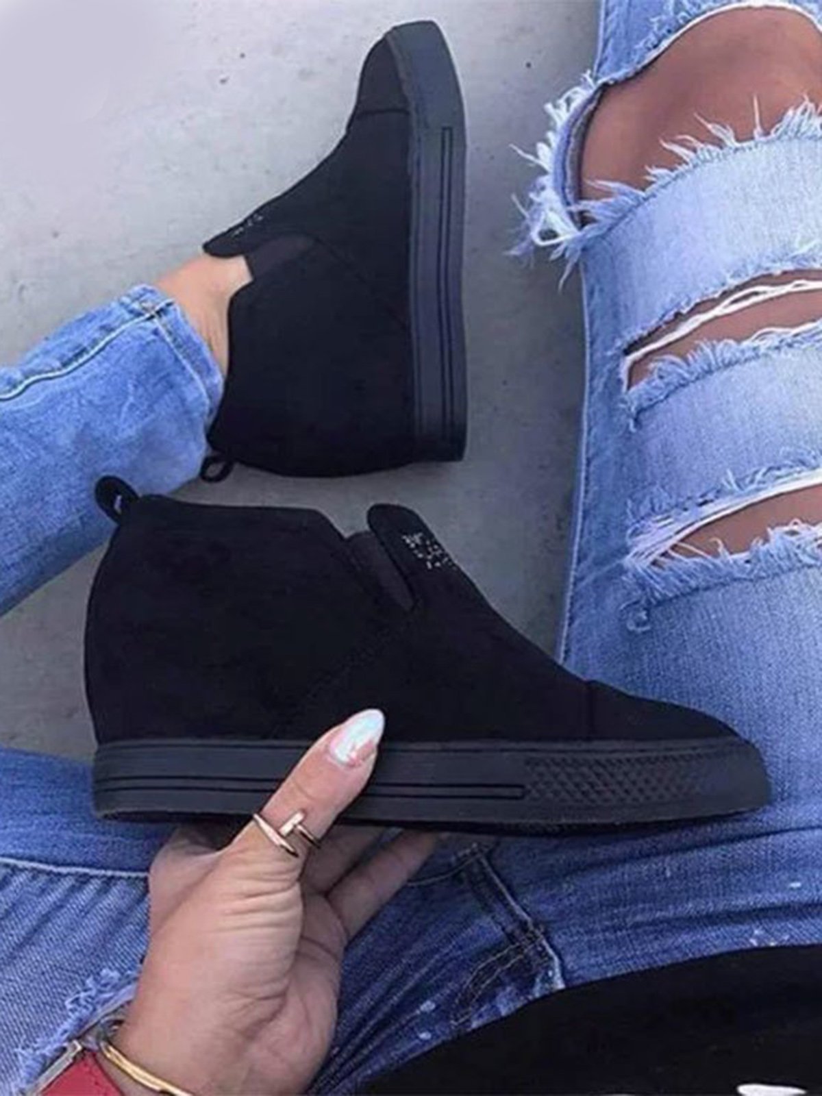Letter Stitching Inner Heightening Round Toe Wedges