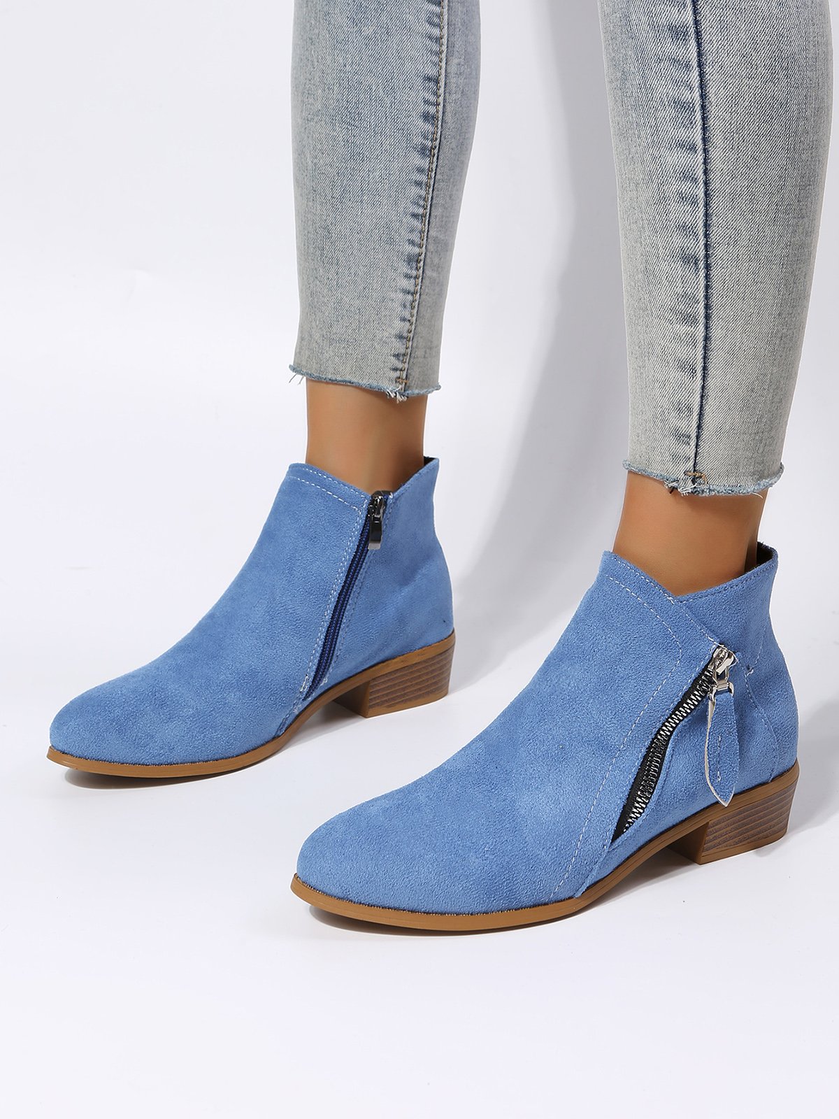 Velvet Plain Zip-Up Ankle Boots