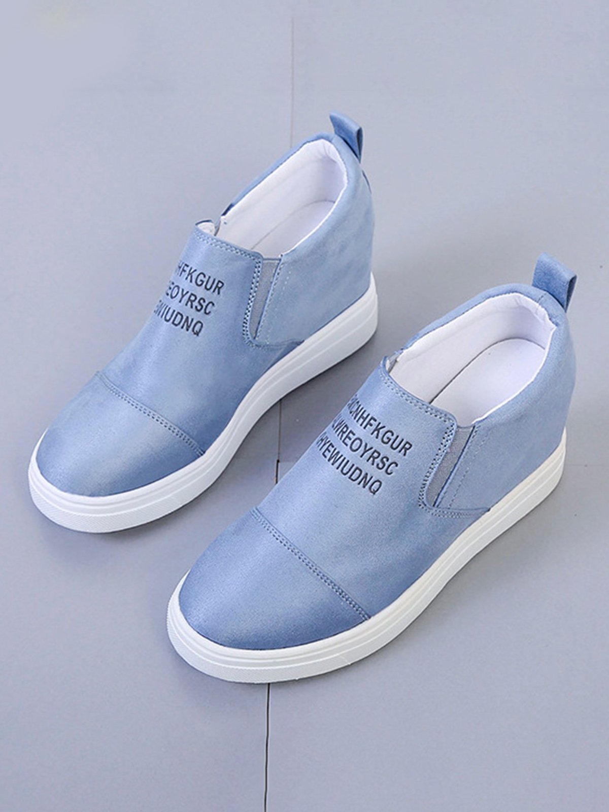 Letter Stitching Inner Heightening Round Toe Wedges