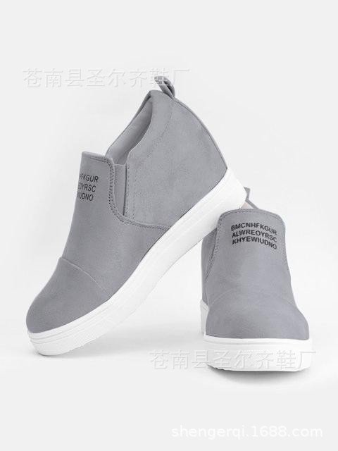 Letter Stitching Inner Heightening Round Toe Wedges