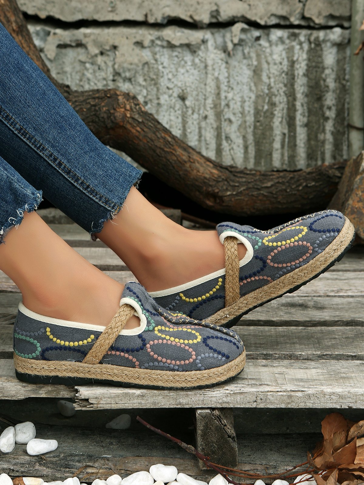 Bohemian Ethnic Style Geometric Straw Sole Portable Shoe
