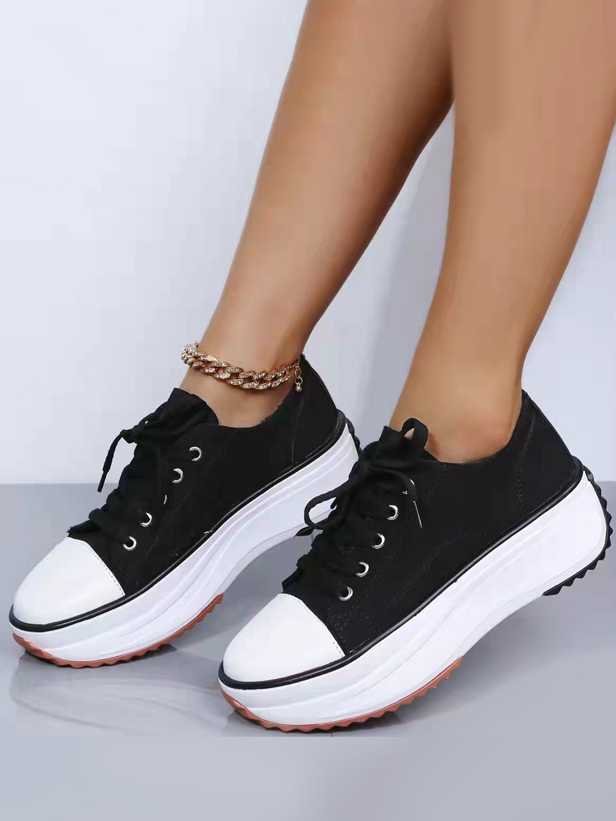 Leopard Print Breathable Platform Lace-Up Sneakers