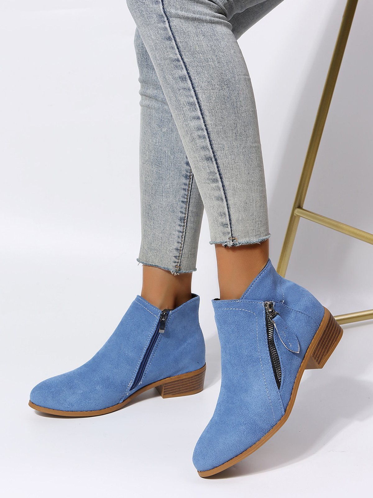 Velvet Plain Zip-Up Ankle Boots