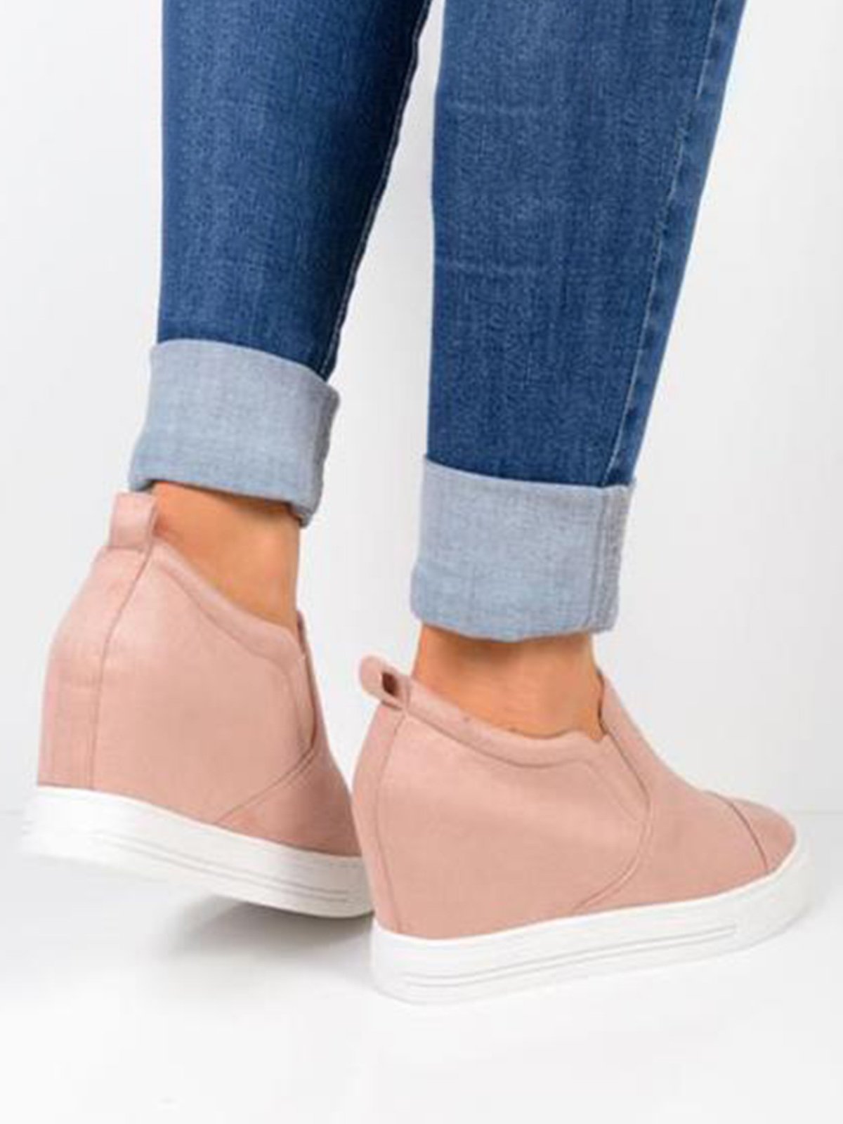 Letter Stitching Inner Heightening Round Toe Wedges
