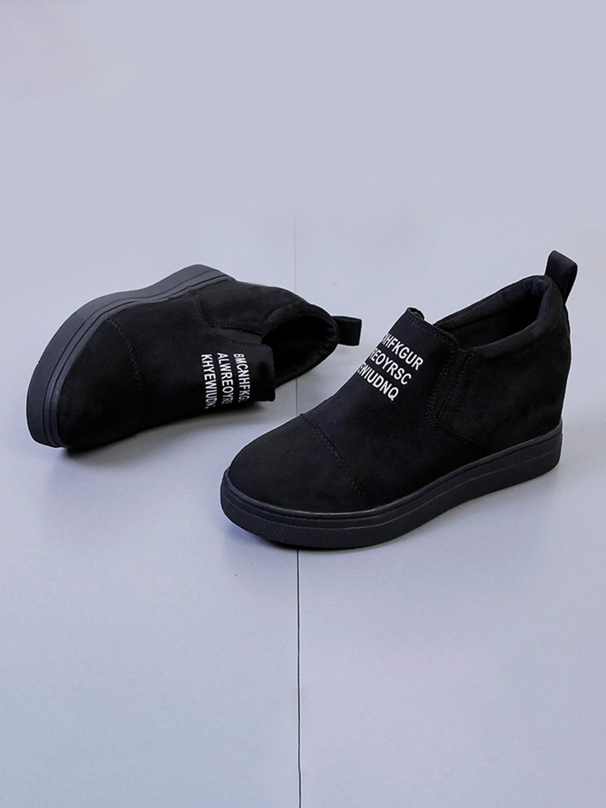 Letter Stitching Inner Heightening Round Toe Wedges