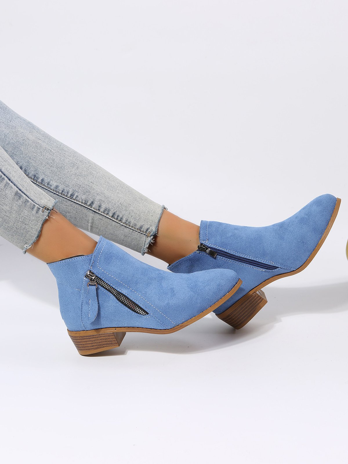 Velvet Plain Zip-Up Ankle Boots
