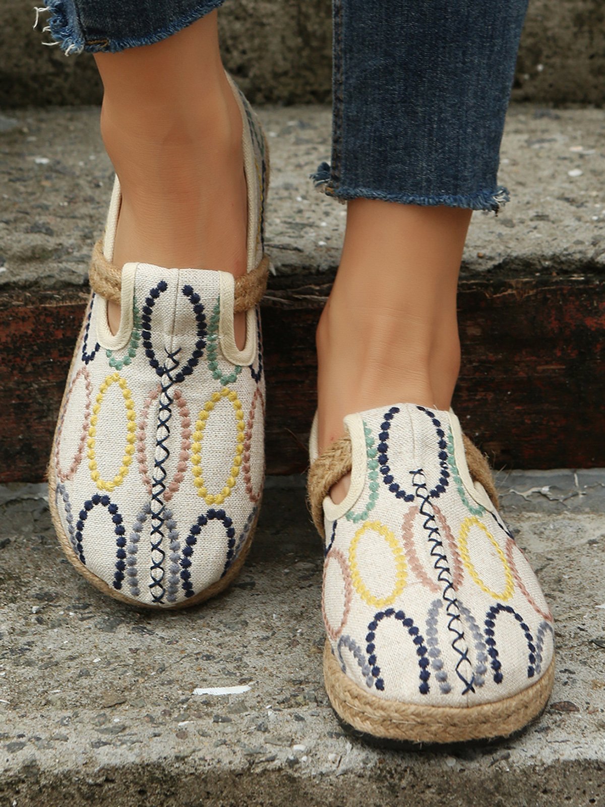 Bohemian Ethnic Style Geometric Straw Sole Portable Shoe