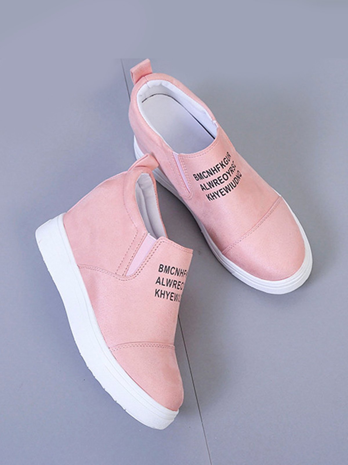 Letter Stitching Inner Heightening Round Toe Wedges