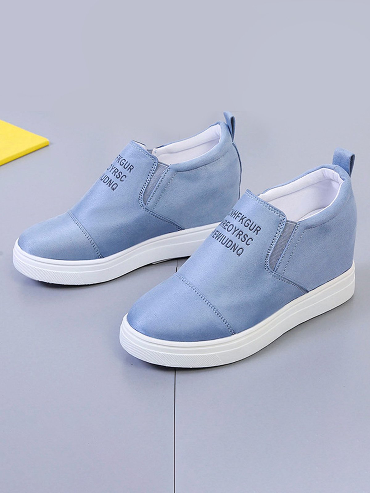Letter Stitching Inner Heightening Round Toe Wedges