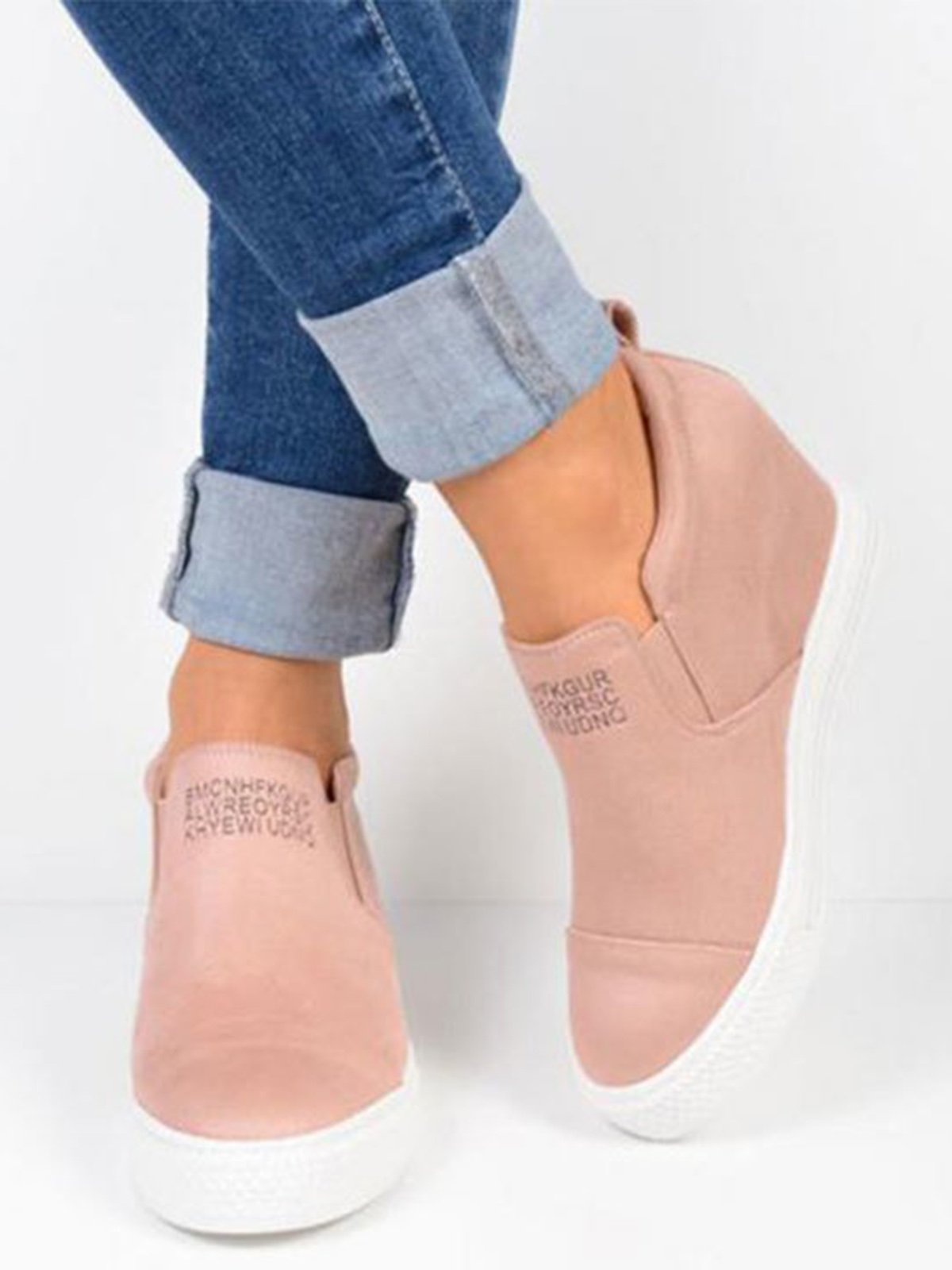 Letter Stitching Inner Heightening Round Toe Wedges