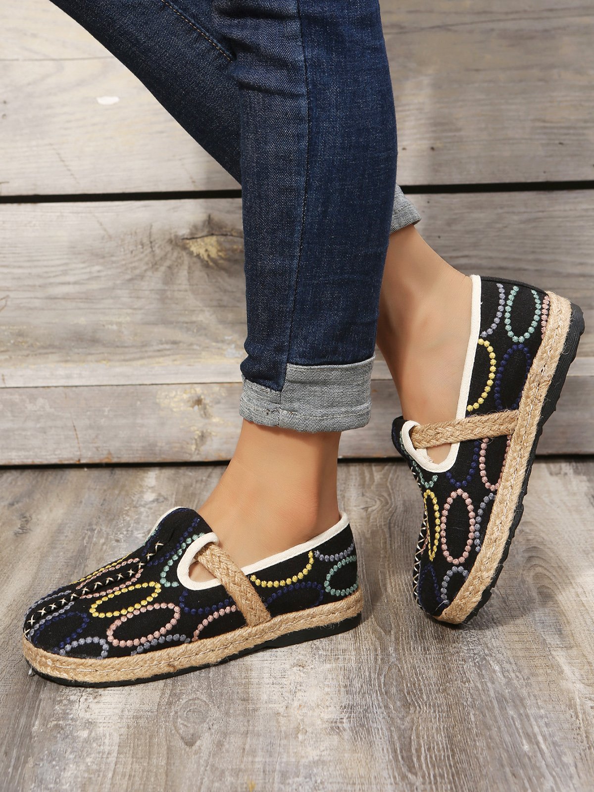 Bohemian Ethnic Style Geometric Straw Sole Portable Shoe