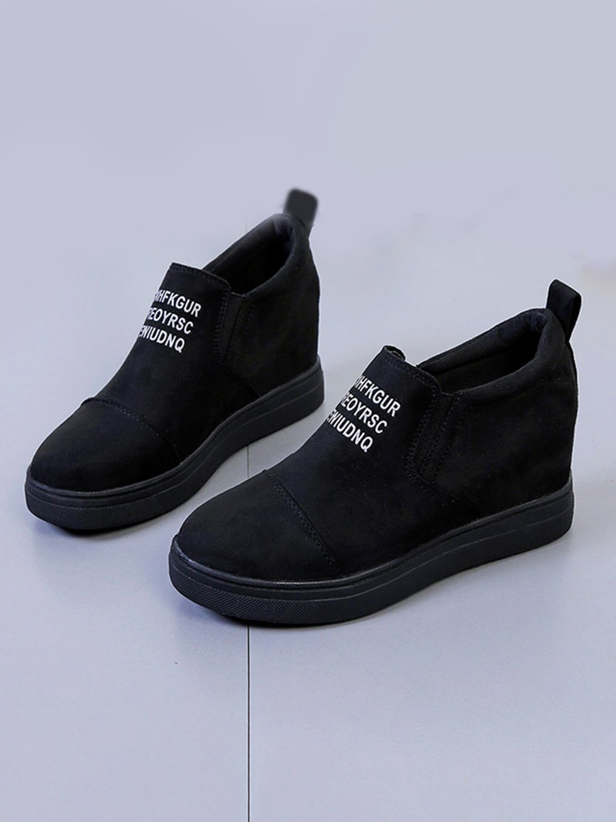 Letter Stitching Inner Heightening Round Toe Wedges