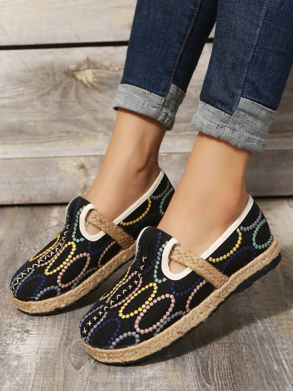 Bohemian Ethnic Style Geometric Straw Sole Portable Shoe