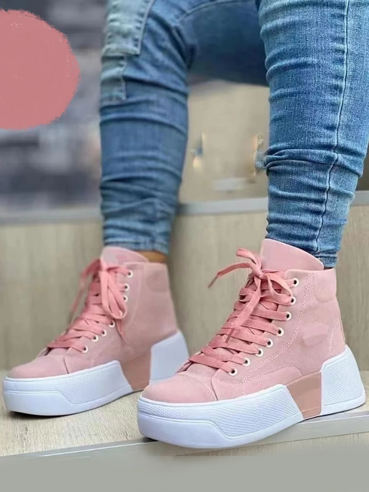 Women's Comfort Platform Lace Up High-Top Sneakers