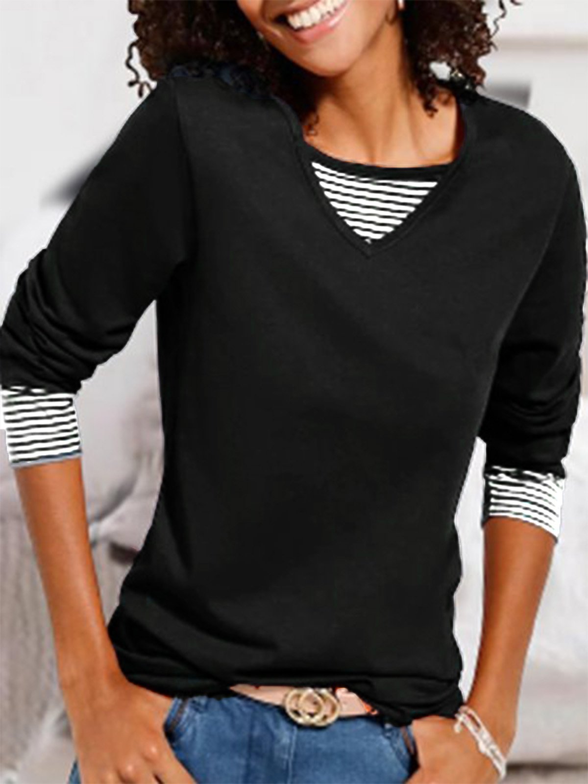 Striped Loose Crew Neck Sweatshirt
