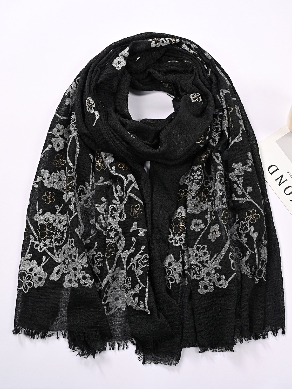 Ethnic Vintage Cotton Linen Floral Pattern Scarf Silk Scarf Shawl