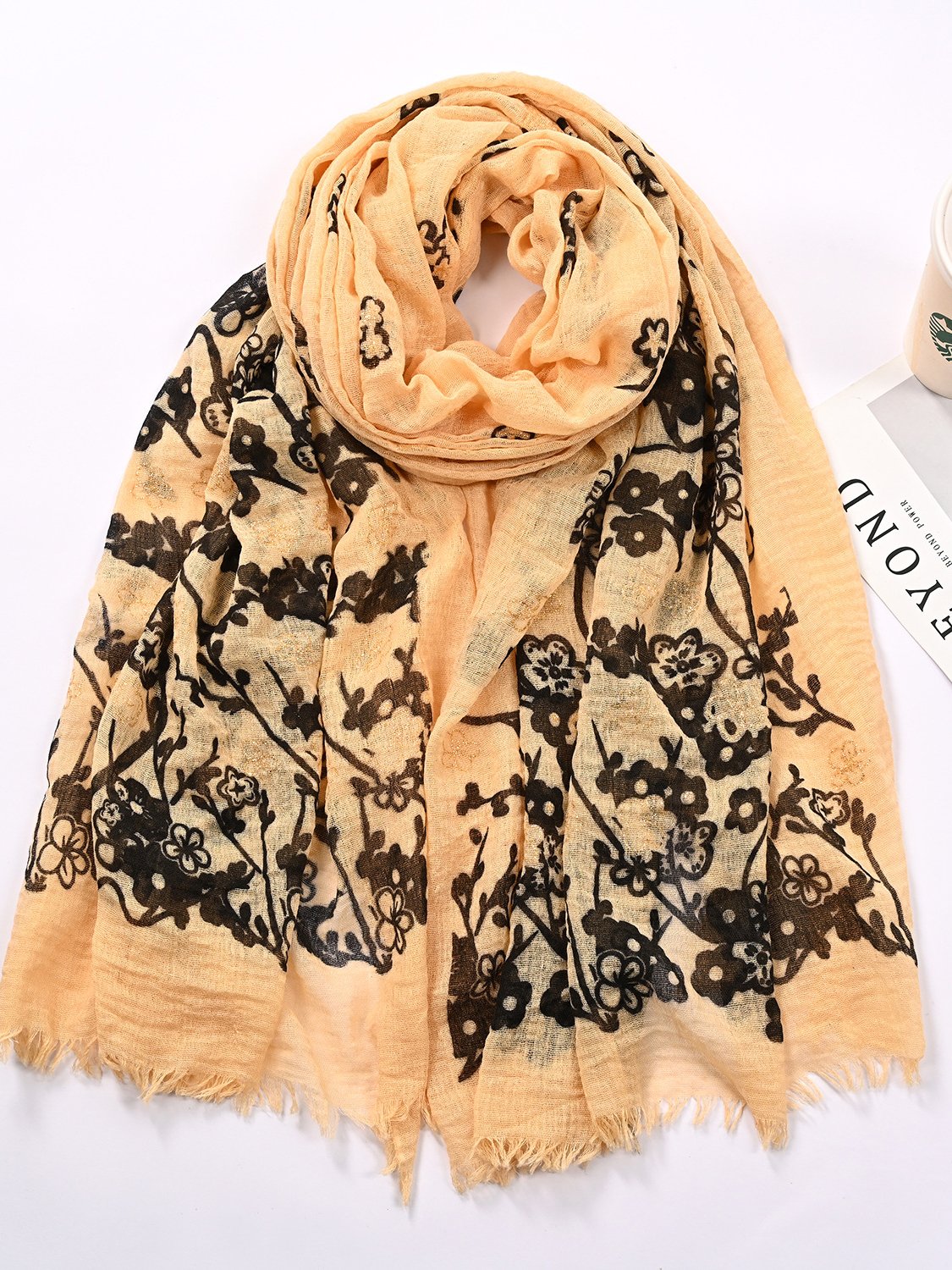 Ethnic Vintage Cotton Linen Floral Pattern Scarf Silk Scarf Shawl