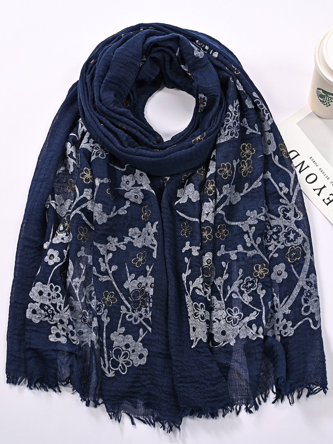 Ethnic Vintage Cotton Linen Floral Pattern Scarf Silk Scarf Shawl