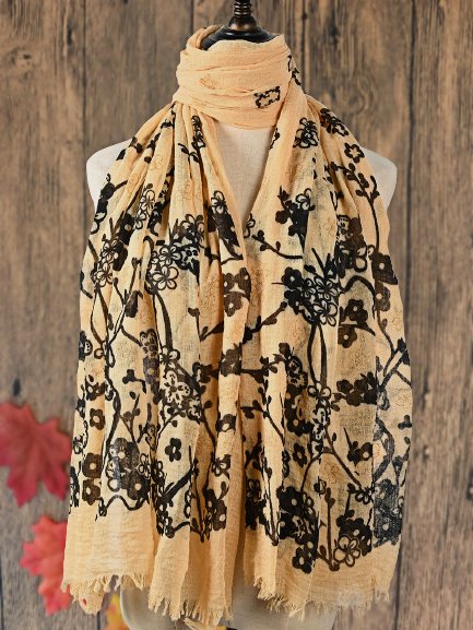 Ethnic Vintage Cotton Linen Floral Pattern Scarf Silk Scarf Shawl