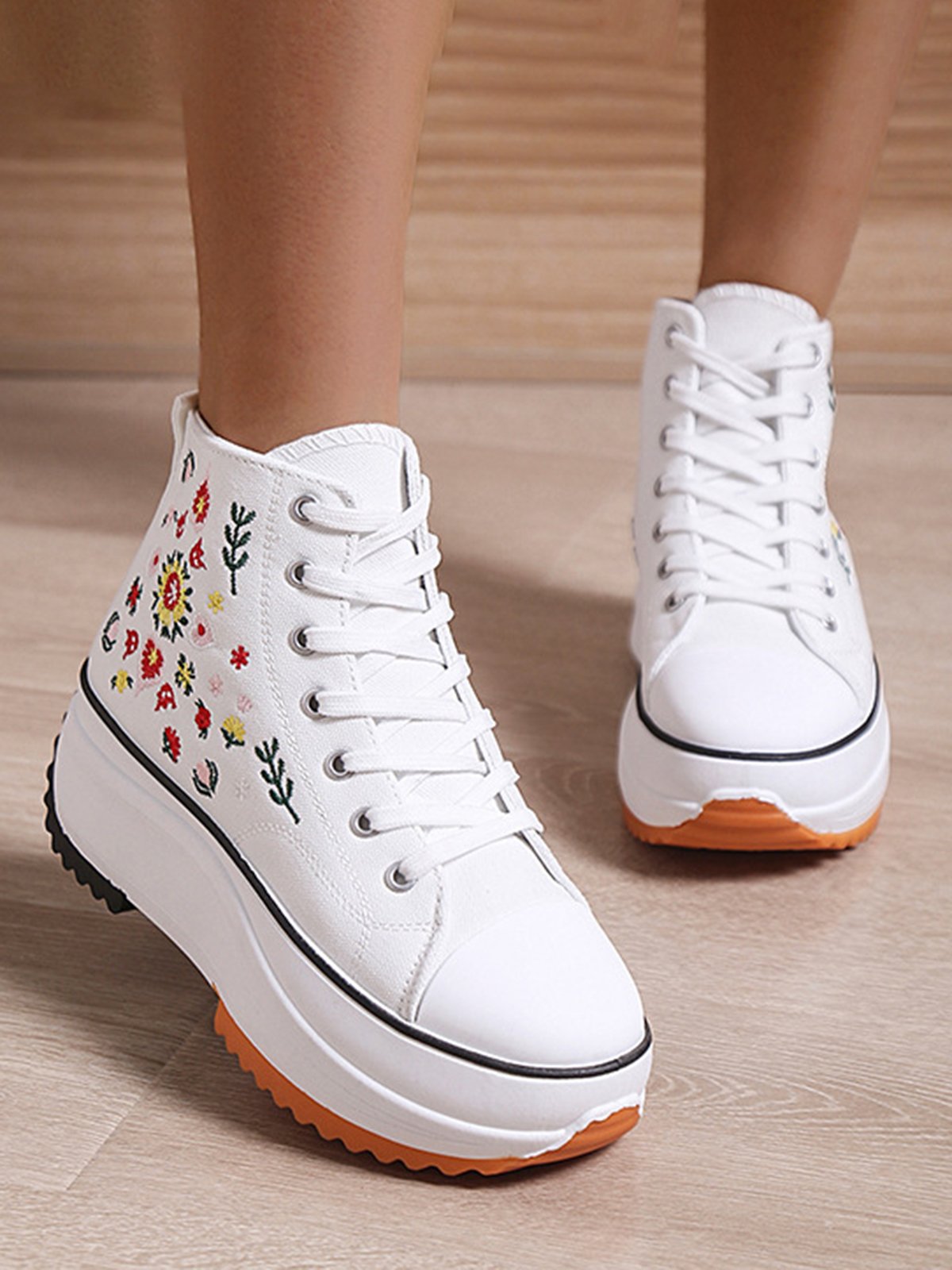 Ethnic Embroidered Floral High-Top Platform Espadrilles