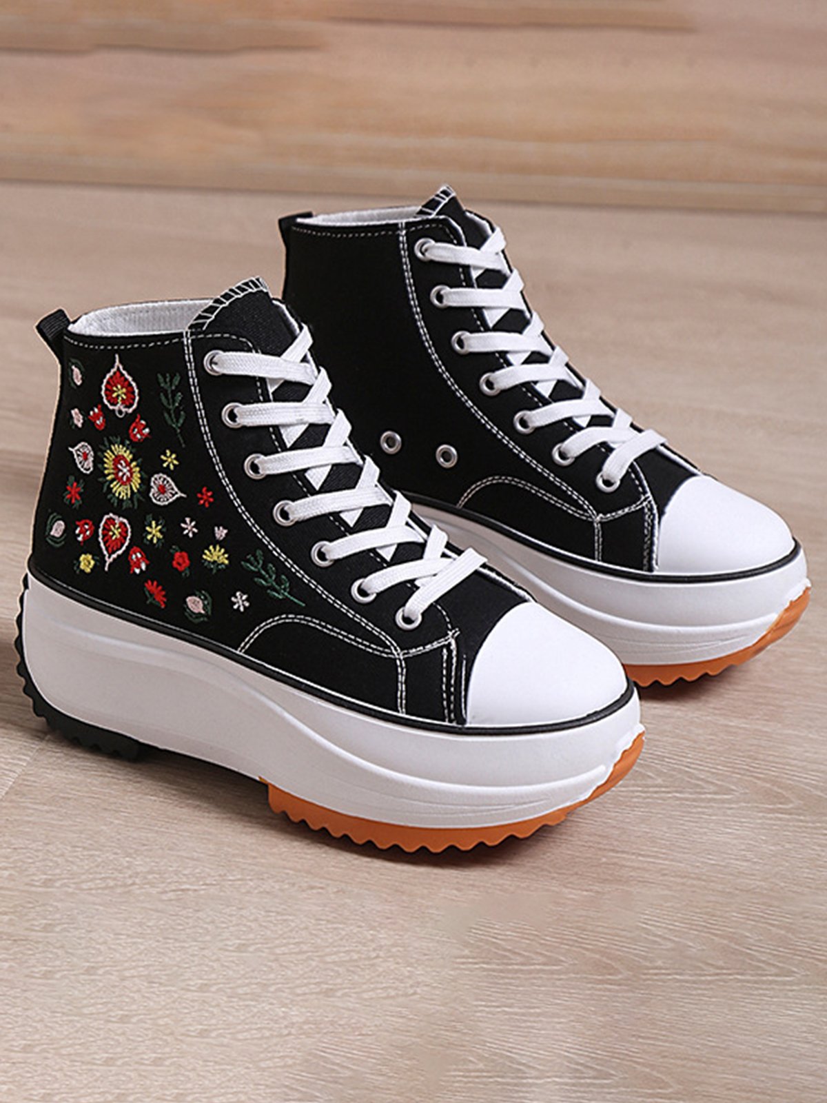 Ethnic Embroidered Floral High-Top Platform Espadrilles