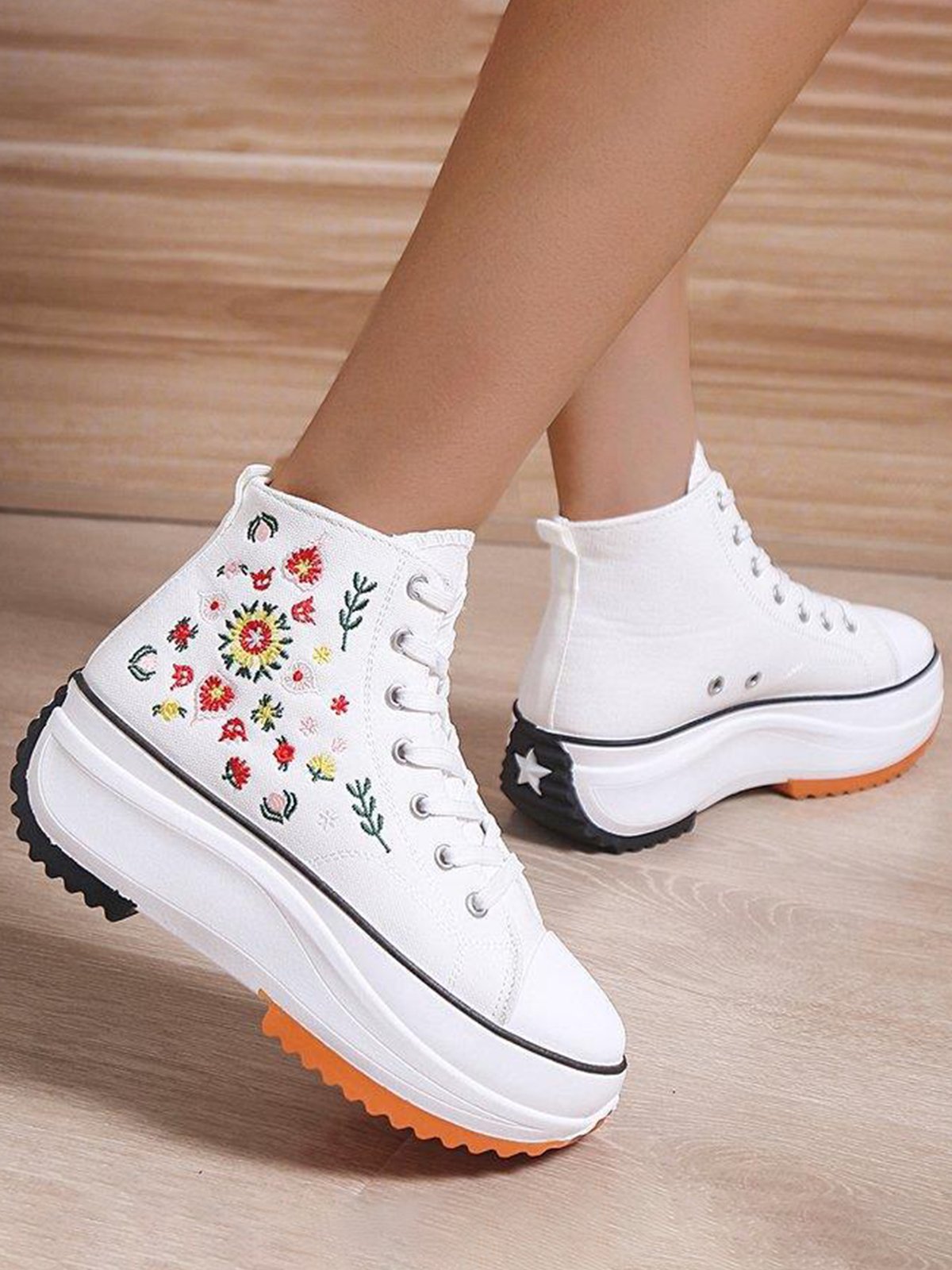 Ethnic Embroidered Floral High-Top Platform Espadrilles