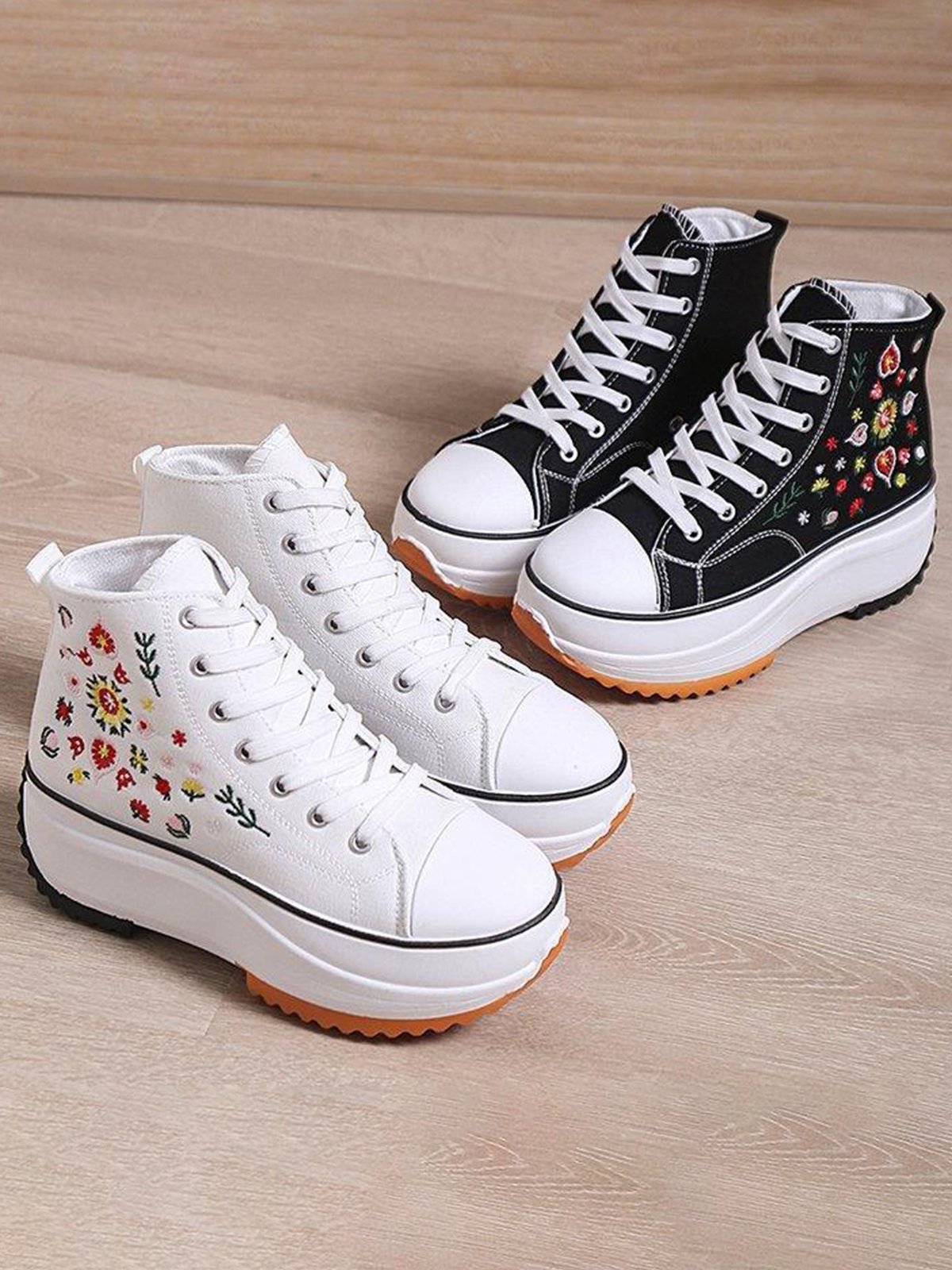 Ethnic Embroidered Floral High-Top Platform Espadrilles
