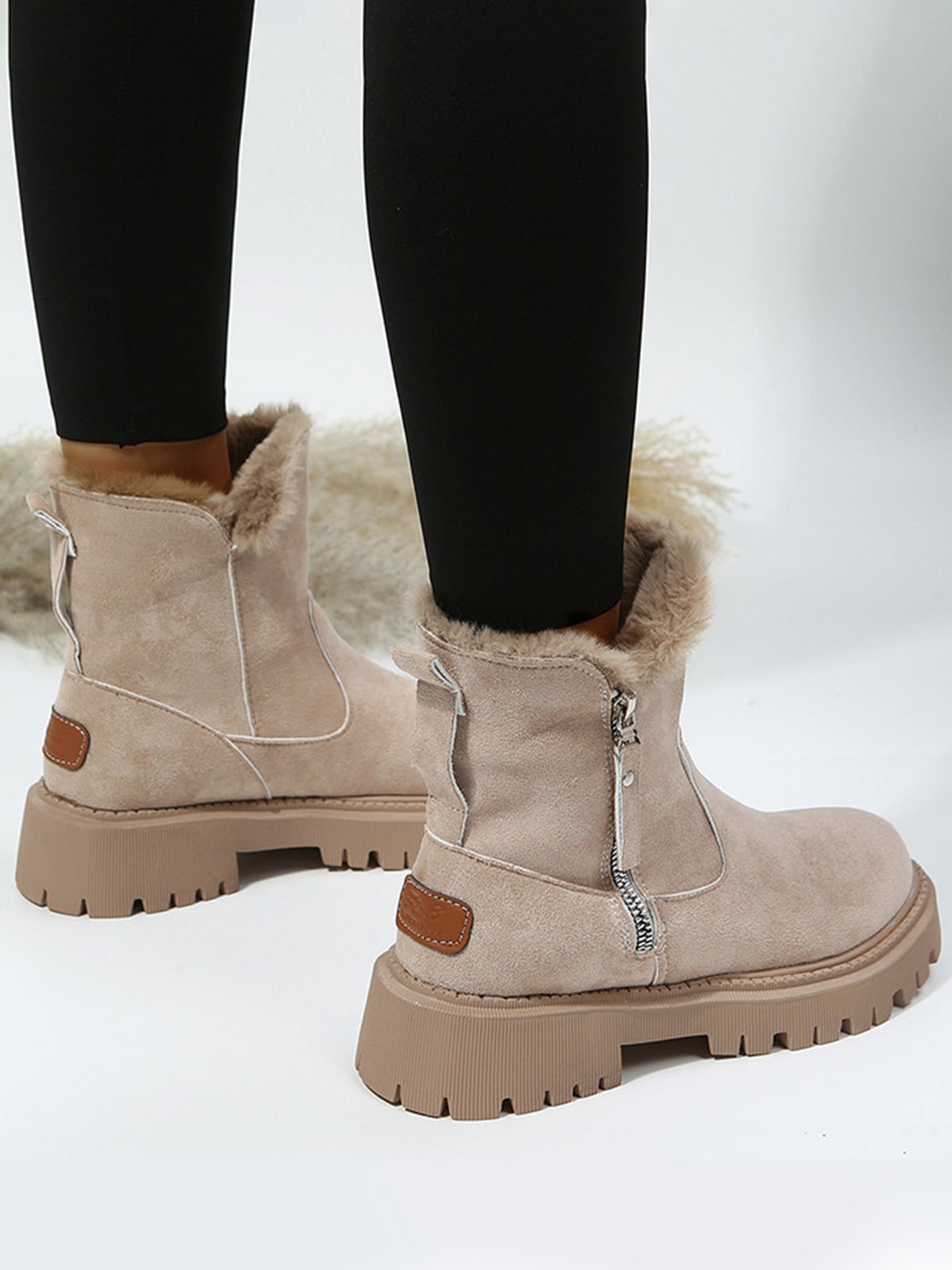 Women's Fleece Warm Chunky Heel Round Toe Ski Boots