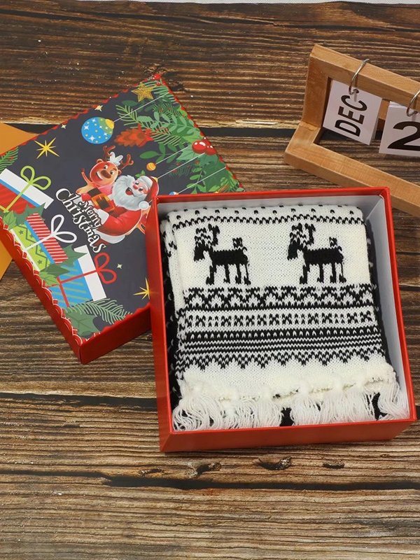 Christmas Snowflake Elk Pattern Scarf Scarf Double Sided Scarf Christmas Gift Box