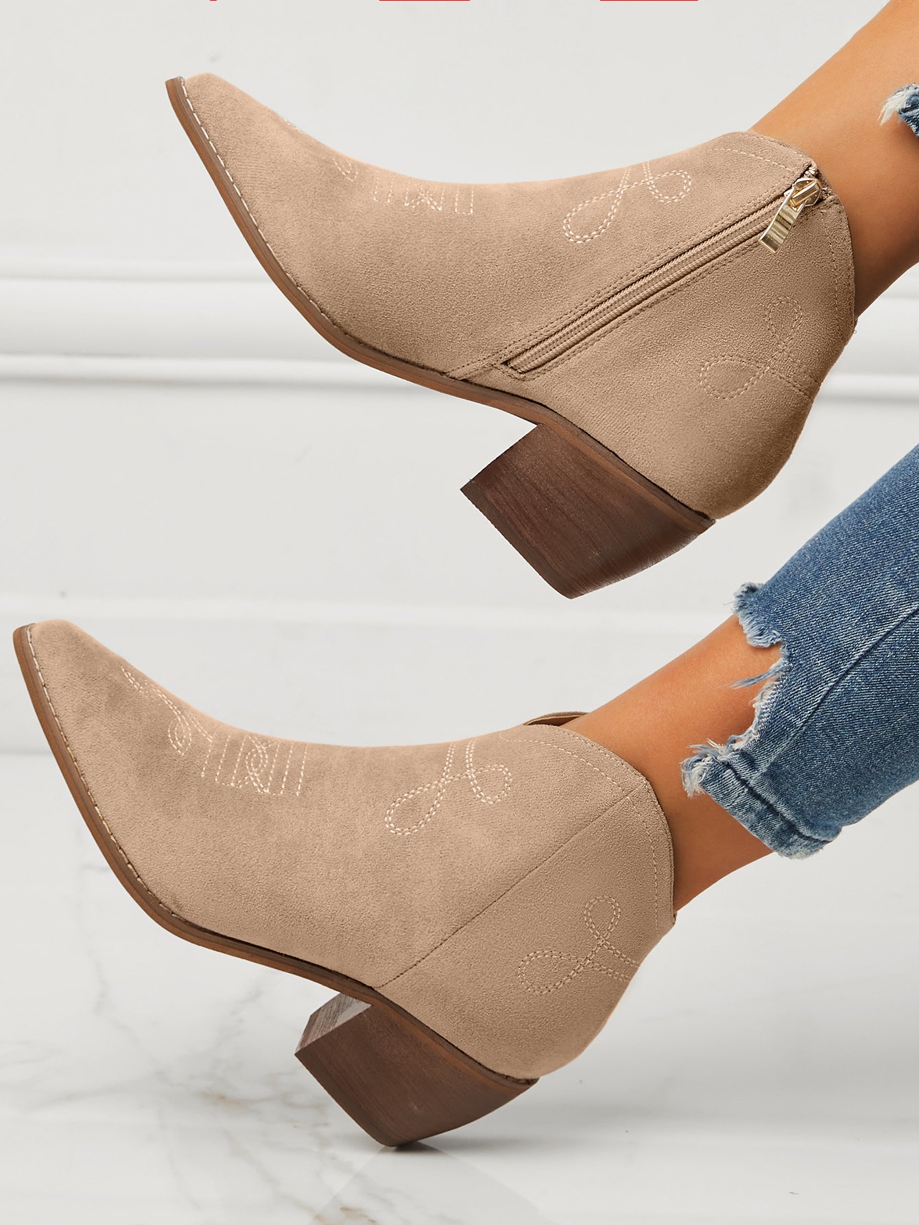 Soft Faux Suede Pointed Toe Chunky Heel Booties