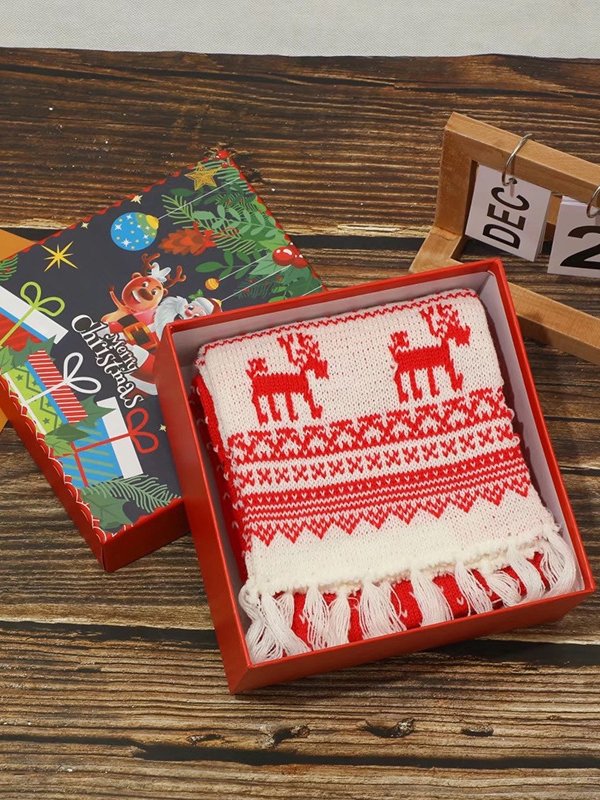 Christmas Snowflake Elk Pattern Scarf Scarf Double Sided Scarf Christmas Gift Box