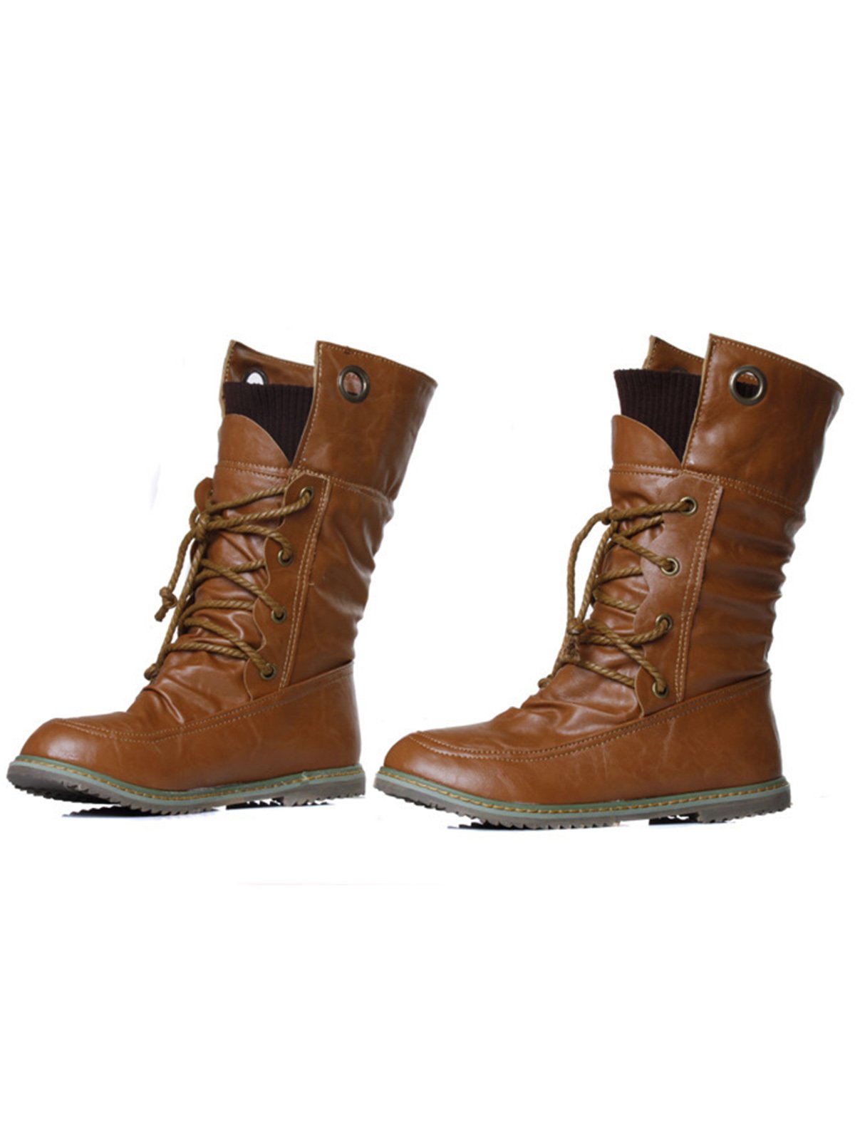 Comfortable Soft Flat Round Toe Vintage Knit Panel Biker Booties