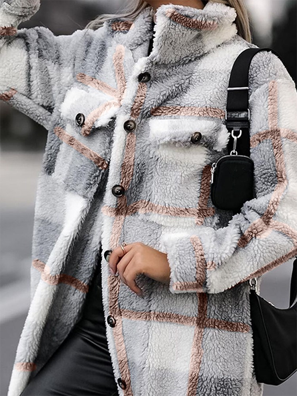 Plaid Fluff/Granular Fleece Fabric Teddy Jacket