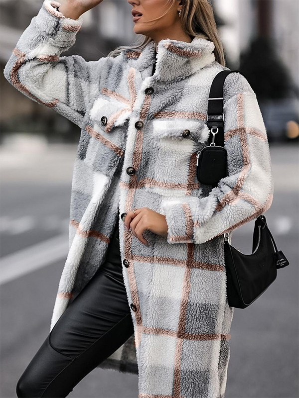 Plaid Fluff/Granular Fleece Fabric Teddy Jacket