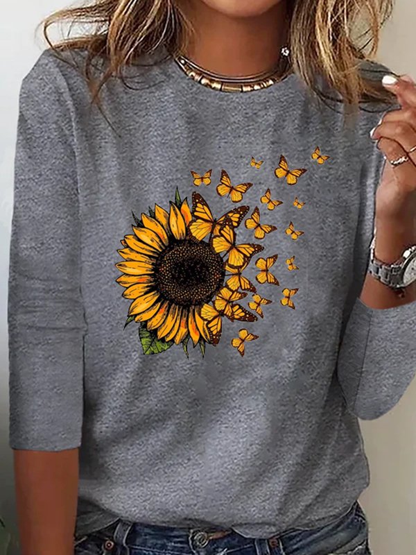 Sunflower Long sleeve Crew Neck T-Shirt