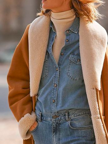 Plain Suede Shawl Collar Teddy Jacket