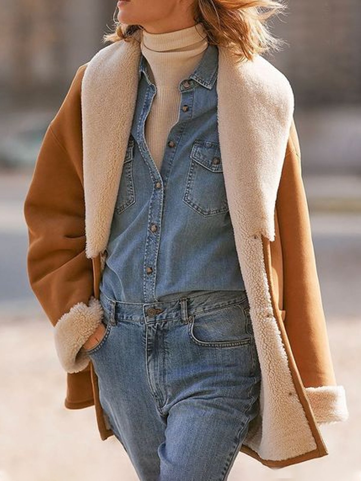 Plain Suede Shawl Collar Teddy Jacket