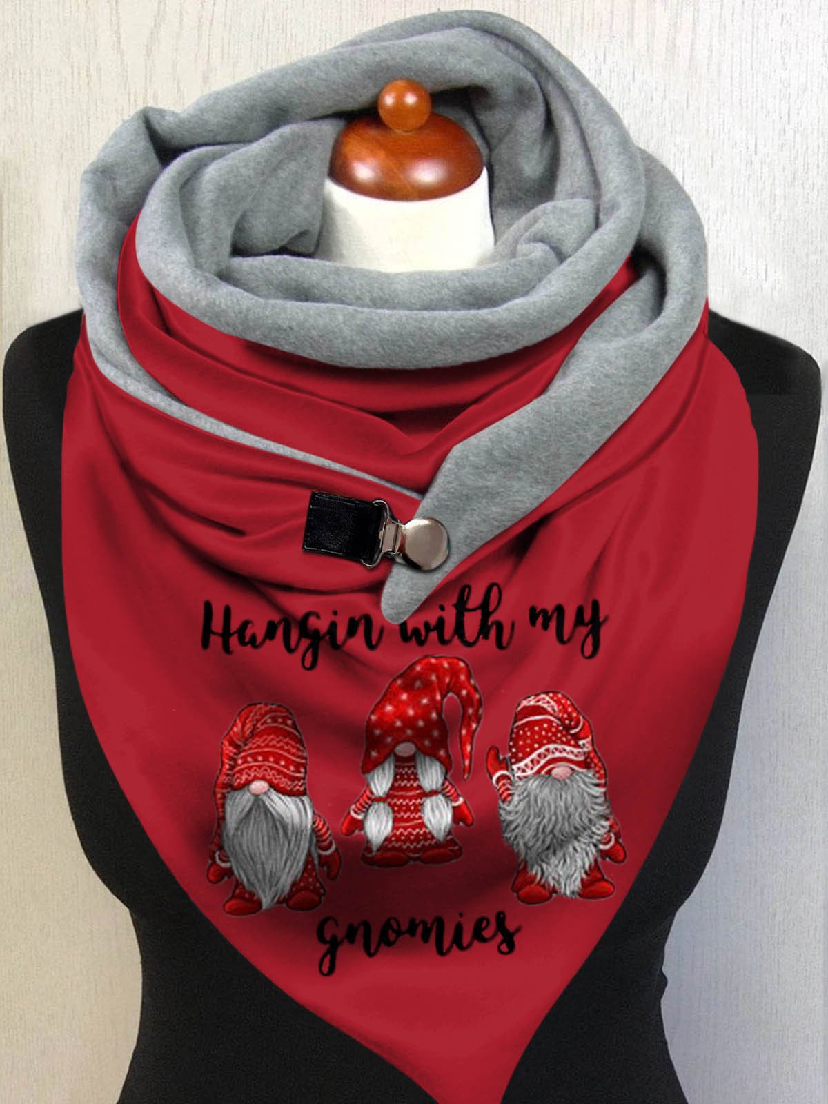 Hangin With My Gnomies Christmas Red Elf Pattern Triangle Scarf
