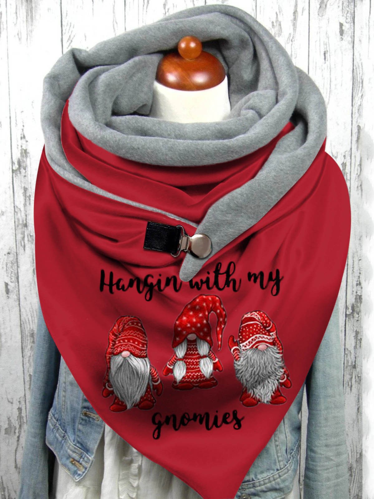 Hangin With My Gnomies Christmas Red Elf Pattern Triangle Scarf