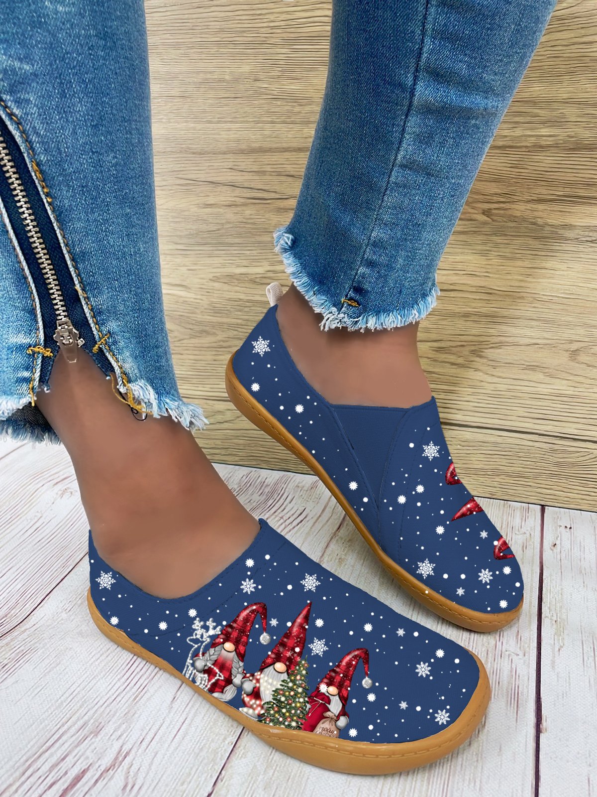 Christmas Blue Lightweight Soft Flats Canvas Footwear